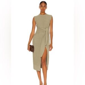 SIMKHAI Jenae Waist Sash Sleeveless Boucle Midi Sweater Dress In Sage Green XL